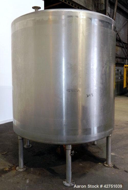 Used Tank, 2000 Gallon, 304 Stainless Steel Vertical. 84" Diameter x 80" straight side. Dished top, coned bottom. Openings top 2", 6", 18" man way with cover. 3" Tri-clamp center bottom outlet. Mount...