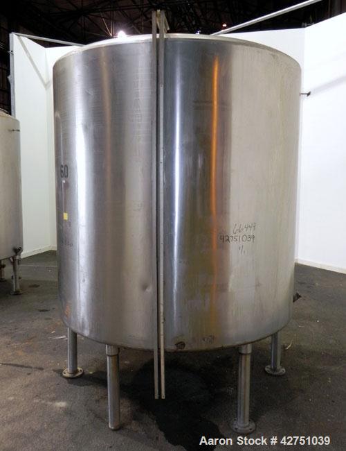 Used Tank, 2000 Gallon, 304 Stainless Steel Vertical. 84" Diameter x 80" straight side. Dished top, coned bottom. Openings top 2", 6", 18" man way with cover. 3" Tri-clamp center bottom outlet. Mount...