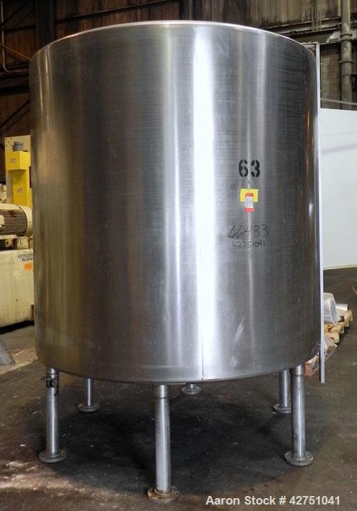 Used- Tank, 2000 Gallon, 304 Stainless Steel Vertical. 84" Diameter x 80" straight side. Dished top, coned bottom. Openings ...