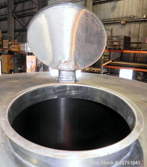 Used Tank, 2000 Gallon, 304 Stainless Steel Vertical. 84" Diameter x 80" straight side. Dished top, coned bottom. Openings top 2", 4", 18" man way with cover, side 2". 2" Tri-clamp center bottom outl...