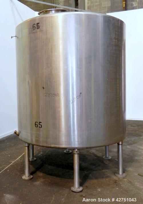 Used Tank, 2000 Gallon, 304 Stainless Steel Vertical. 84" Diameter x 80" straight side. Dished top, coned bottom. Openings top 2", 4", 18" man way with cover, side 2". 2" Tri-clamp center bottom outl...