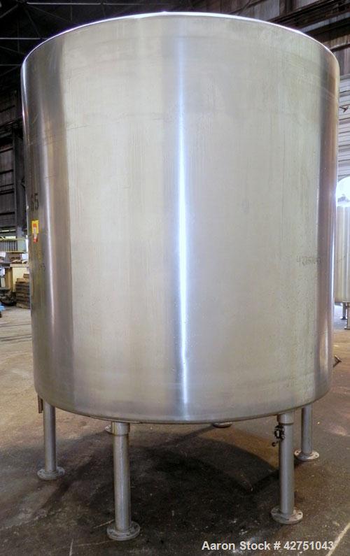 Used Tank, 2000 Gallon, 304 Stainless Steel Vertical. 84" Diameter x 80" straight side. Dished top, coned bottom. Openings top 2", 4", 18" man way with cover, side 2". 2" Tri-clamp center bottom outl...