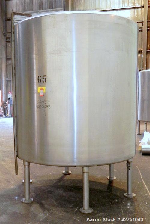 Used Tank, 2000 Gallon, 304 Stainless Steel Vertical. 84" Diameter x 80" straight side. Dished top, coned bottom. Openings top 2", 4", 18" man way with cover, side 2". 2" Tri-clamp center bottom outl...