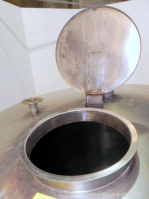 Used Tank, 2000 Gallon, 304 Stainless Steel Vertical. 84" Diameter x 80" straight side. Dished top, coned bottom. Openings top 2", 4", 18" man way with cover, side 2". 2" Tri-clamp center bottom outl...