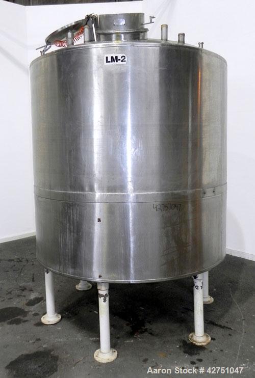 Used Tank, 2000 Gallon, 304 Stainless Steel, Vertical. 84" Diameter x 78" straight side, dished top, coned bottom. Openings top (3) 1-1/2", (5) 2" NPT, 3", 6", 15" man way with cover. 3" Threaded cen...
