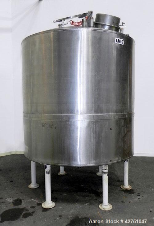 Used Tank, 2000 Gallon, 304 Stainless Steel, Vertical. 84" Diameter x 78" straight side, dished top, coned bottom. Openings top (3) 1-1/2", (5) 2" NPT, 3", 6", 15" man way with cover. 3" Threaded cen...