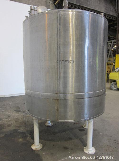 Used Tank, 1000 Gallon, 304 Stainless Steel, Vertical. 66" Diameter x 64" straight side, dished top, coned bottom. Off center top entering Lightnin agitator model N33G-75. 1-1/2" Diameter shaft with ...