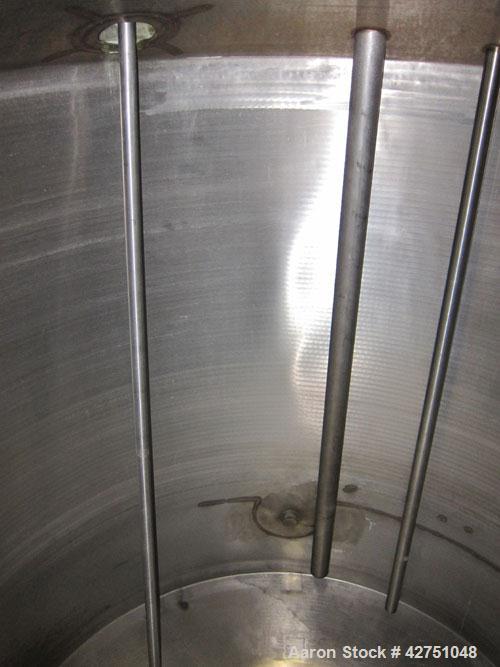Used Tank, 1000 Gallon, 304 Stainless Steel, Vertical. 66" Diameter x 64" straight side, dished top, coned bottom. Off center top entering Lightnin agitator model N33G-75. 1-1/2" Diameter shaft with ...