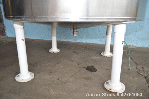 Used Tank, 1000 Gallon, Stainless Steel, Vertical. 66" Diameter x 66" straight side, dished top, coned bottom. Openings top 1-1/2", (2) 2" NPT, (2) 3", 18" man way with cover. 2" Tri-clamp center bot...