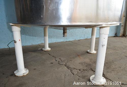 Used Tank, 1000 Gallon, Stainless Steel, Vertical. 66" Diameter x 66" straight side, dished top, coned bottom. Openings top 1-1/2", (2) 2" NPT, (2) 3", 18" man way with cover. 2" Tri-clamp center bot...