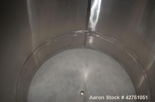 Used Tank, 1000 Gallon, Stainless Steel, Vertical. 66" Diameter x 66" straight side, dished top, coned bottom. Openings top 1-1/2", (2) 2" NPT, (2) 3", 18" man way with cover. 2" Tri-clamp center bot...