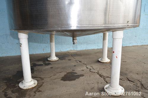 Used Tank, 1000 Gallon, Stainless Steel, Vertical. 66" Diameter x 66" straight side, dished top, coned bottom. Openings top 1-1/2", (2) 2" NPT, (2) 3", 18" man way with cover. 2" Tri-clamp center bot...