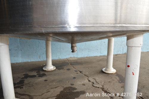 Used Tank, 1000 Gallon, Stainless Steel, Vertical. 66" Diameter x 66" straight side, dished top, coned bottom. Openings top 1-1/2", (2) 2" NPT, (2) 3", 18" man way with cover. 2" Tri-clamp center bot...