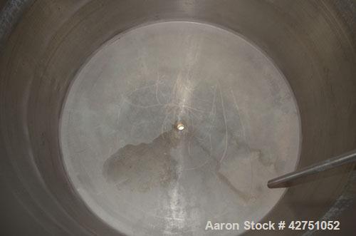 Used Tank, 1000 Gallon, Stainless Steel, Vertical. 66" Diameter x 66" straight side, dished top, coned bottom. Openings top 1-1/2", (2) 2" NPT, (2) 3", 18" man way with cover. 2" Tri-clamp center bot...