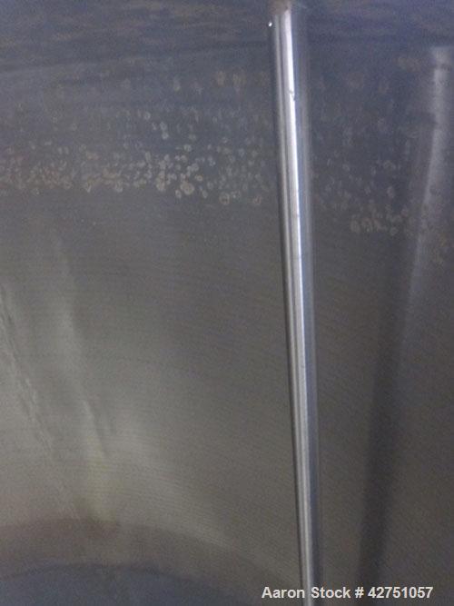 Used Tank, 1000 Gallon, 304 Stainless Steel, Vertical. 66" Diameter x 66" straight side, dished top, coned bottom. Openings top 1-1/2", (2) 2" NPT, (2) 3", 18" man way with cover. 2" Tri-clamp center...
