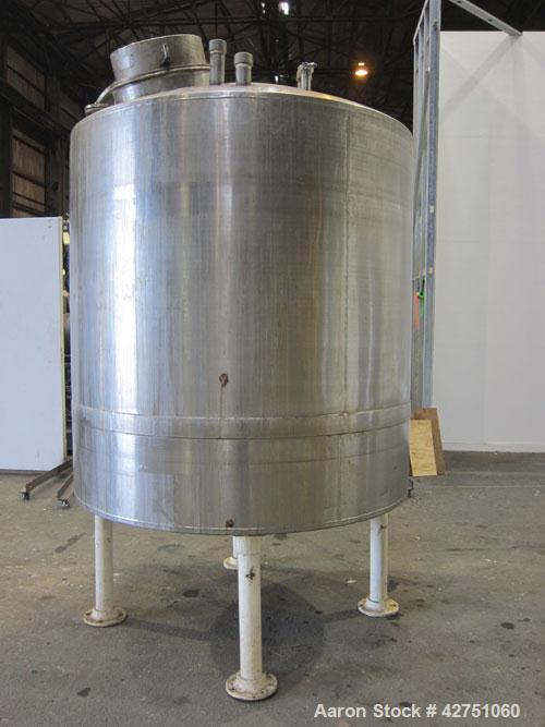 Used Tank, 1000 Gallon, 304 Stainless Steel, Vertical. 66" Diameter x 66" straight side, dished top, coned bottom. Off center top entering Lightnin agitator, model N33G-75, 1-1/2" diameter shaft with...