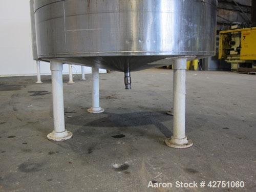 Used Tank, 1000 Gallon, 304 Stainless Steel, Vertical. 66" Diameter x 66" straight side, dished top, coned bottom. Off center top entering Lightnin agitator, model N33G-75, 1-1/2" diameter shaft with...