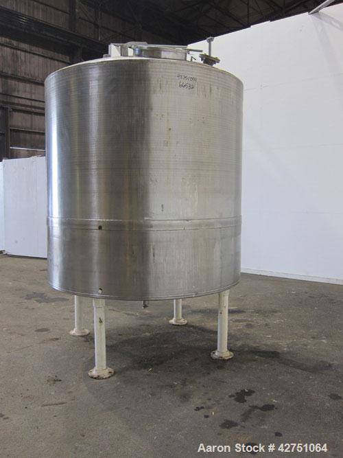Previous owned - Tank, 1500 Gallon, 304 Stainless Steel, Vertical. 75-1/2" Diameter x 72" straight side, dished top, coned bottom. Openings top (2) 2" NPT, 3", 4", 18" man way with cover. 2" center b...