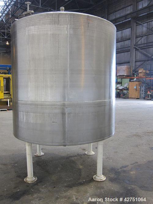 Previous owned - Tank, 1500 Gallon, 304 Stainless Steel, Vertical. 75-1/2" Diameter x 72" straight side, dished top, coned bottom. Openings top (2) 2" NPT, 3", 4", 18" man way with cover. 2" center b...