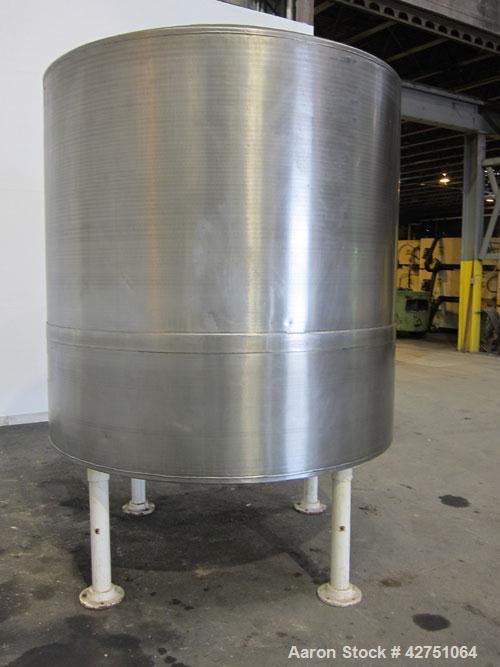 Previous owned - Tank, 1500 Gallon, 304 Stainless Steel, Vertical. 75-1/2" Diameter x 72" straight side, dished top, coned bottom. Openings top (2) 2" NPT, 3", 4", 18" man way with cover. 2" center b...