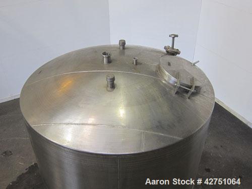 Previous owned - Tank, 1500 Gallon, 304 Stainless Steel, Vertical. 75-1/2" Diameter x 72" straight side, dished top, coned bottom. Openings top (2) 2" NPT, 3", 4", 18" man way with cover. 2" center b...
