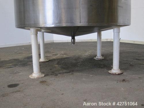 Previous owned - Tank, 1500 Gallon, 304 Stainless Steel, Vertical. 75-1/2" Diameter x 72" straight side, dished top, coned bottom. Openings top (2) 2" NPT, 3", 4", 18" man way with cover. 2" center b...