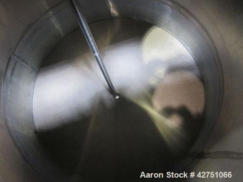 Used Tank, 1000 Gallon, 304 Stainless Steel, Vertical. 66" Diameter x 66" straight side, dished top, coned bottom. Openings top 1-1/2", (2) 2" NPT, (2) 3", 18" man way with cover. 2" Tri-clamp center...