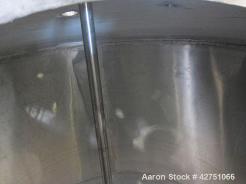 Used Tank, 1000 Gallon, 304 Stainless Steel, Vertical. 66" Diameter x 66" straight side, dished top, coned bottom. Openings top 1-1/2", (2) 2" NPT, (2) 3", 18" man way with cover. 2" Tri-clamp center...