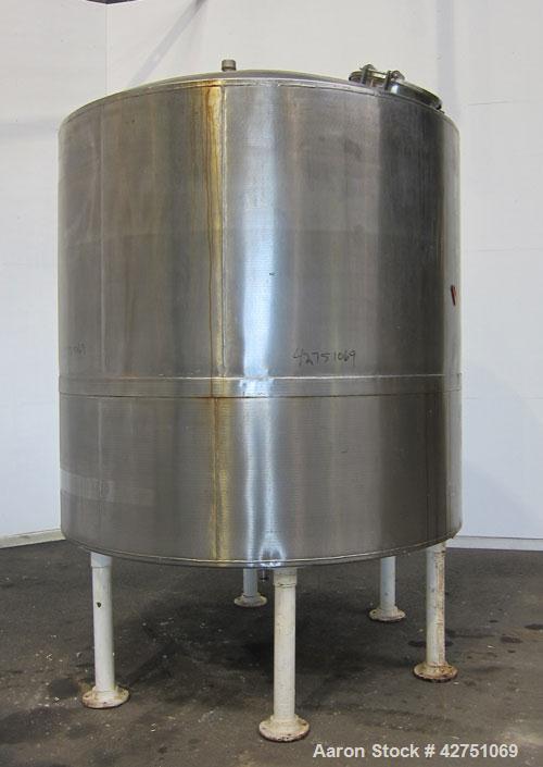 Used Tank, 2000 Gallon, 304 Stainless Steel, Vertical. 84" Diameter x 84" straight side. Dished top, coned bottom. Openings top 1-1/2" tri-clamp, 3", (2) 2" NPT, 6", 18" man way with cover. 2" Thread...