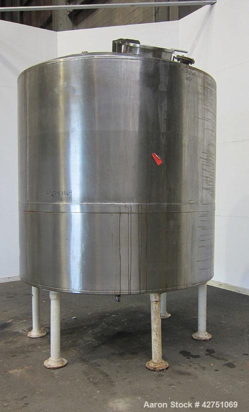 Used Tank, 2000 Gallon, 304 Stainless Steel, Vertical. 84" Diameter x 84" straight side. Dished top, coned bottom. Openings top 1-1/2" tri-clamp, 3", (2) 2" NPT, 6", 18" man way with cover. 2" Thread...