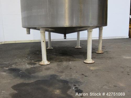 Used Tank, 2000 Gallon, 304 Stainless Steel, Vertical. 84" Diameter x 84" straight side. Dished top, coned bottom. Openings top 1-1/2" tri-clamp, 3", (2) 2" NPT, 6", 18" man way with cover. 2" Thread...