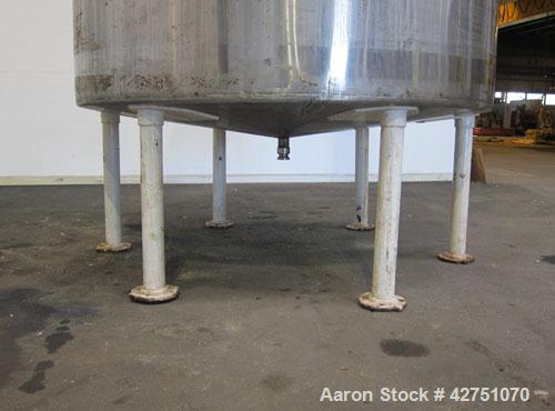 Used Tank, 2000 Gallon, 304 Stainless Steel, Vertical. 84" Diameter x 84" straight side. Dished top, coned bottom. Openings top 1-1/2" tri-clamp, 3", (2) 2" NPT, 6", 18" man way with cover. 2" Thread...