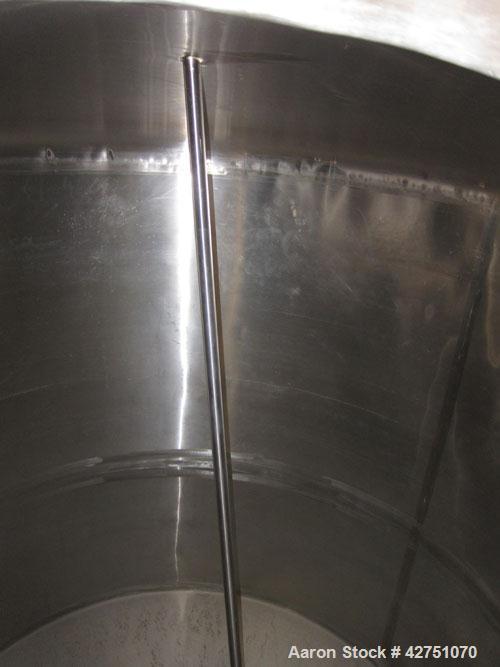 Used Tank, 2000 Gallon, 304 Stainless Steel, Vertical. 84" Diameter x 84" straight side. Dished top, coned bottom. Openings top 1-1/2" tri-clamp, 3", (2) 2" NPT, 6", 18" man way with cover. 2" Thread...