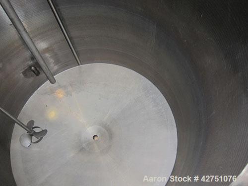 Used Tank, 1000 Gallon, 304 Stainless Steel, Vertical. 66" Diameter x 66" straight side, dished top, coned bottom. Off center top entering Lightnin agitator, Model N33G-75, 1-1/2" diameter shaft with...