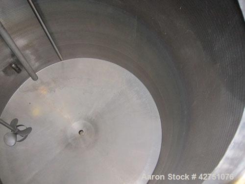 Used Tank, 1000 Gallon, 304 Stainless Steel, Vertical. 66" Diameter x 66" straight side, dished top, coned bottom. Off center top entering Lightnin agitator, Model N33G-75, 1-1/2" diameter shaft with...