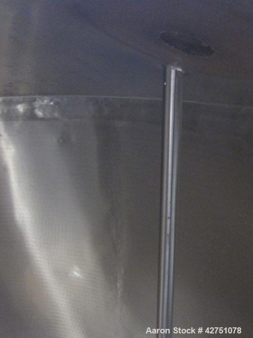 Used Tank, 1000 Gallon, 304 Stainless Steel, Vertical. 66" Diameter x 66" straight side, dished top, coned bottom. Openings top 1-1/2", (2) 2" NPT, (2) 3", 18" man way with cover. 2" Tri-clamp center...