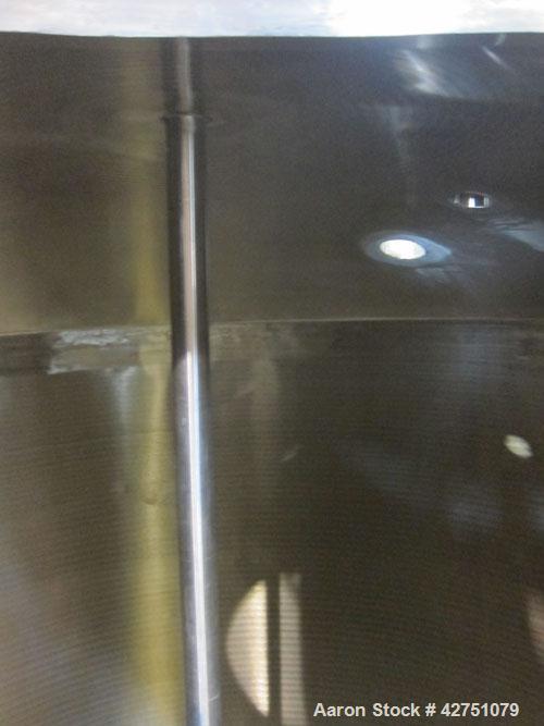Used Tank, 1000 Gallon, 304 Stainless Steel, Vertical. 66" Diameter x 66" straight side, dished top, coned bottom. Openings top 1-1/2", (2) 2" NPT, (2) 3", 18" man way with cover. 2" Tri-clamp center...