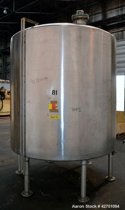 Used Tank, 2000 Gallon, 304 Stainless Steel Vertical. 84” Diameter x 80” straight side. Dished top, coned bottom. Off center top entering Lightnin air operated agitator, model XJAC-100. 1-1/2” Diamet...