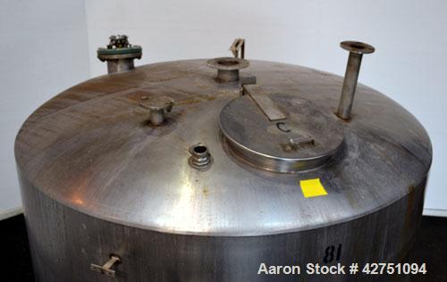 Used Tank, 2000 Gallon, 304 Stainless Steel Vertical. 84” Diameter x 80” straight side. Dished top, coned bottom. Off center top entering Lightnin air operated agitator, model XJAC-100. 1-1/2” Diamet...