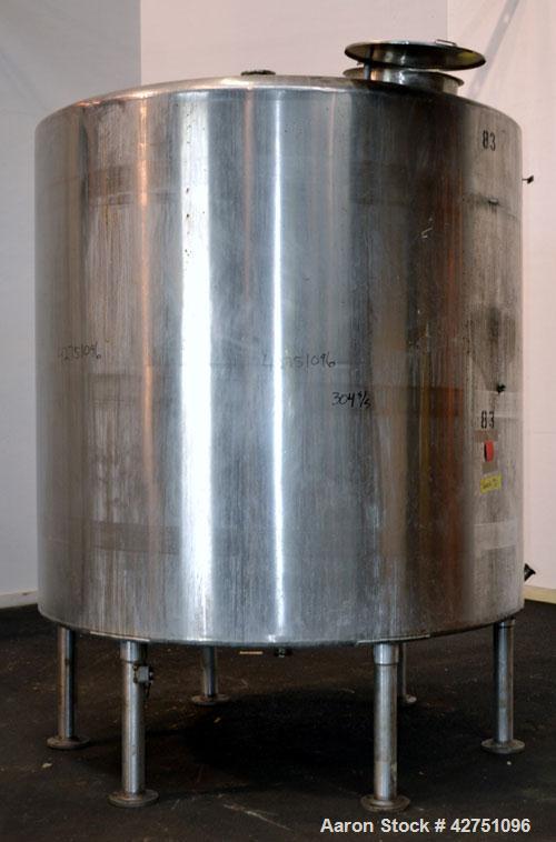 Used Tank, 2000 Gallon, 304 Stainless Steel Vertical. 84” Diameter x 80” straight side. Dished top, coned bottom. Off center top entering Lightnin air operated agitator, model N33AG-100. 1-1/2” Diame...