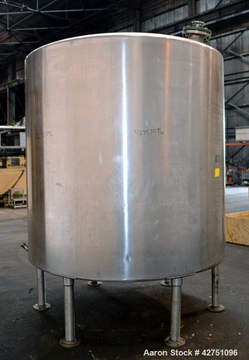 Used Tank, 2000 Gallon, 304 Stainless Steel Vertical. 84” Diameter x 80” straight side. Dished top, coned bottom. Off center top entering Lightnin air operated agitator, model N33AG-100. 1-1/2” Diame...
