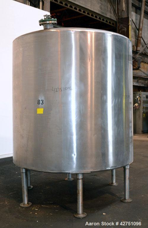 Used Tank, 2000 Gallon, 304 Stainless Steel Vertical. 84” Diameter x 80” straight side. Dished top, coned bottom. Off center top entering Lightnin air operated agitator, model N33AG-100. 1-1/2” Diame...
