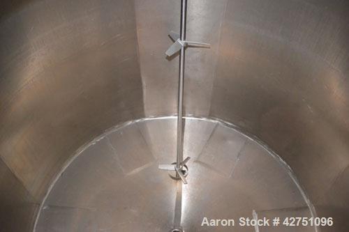 Used Tank, 2000 Gallon, 304 Stainless Steel Vertical. 84” Diameter x 80” straight side. Dished top, coned bottom. Off center top entering Lightnin air operated agitator, model N33AG-100. 1-1/2” Diame...