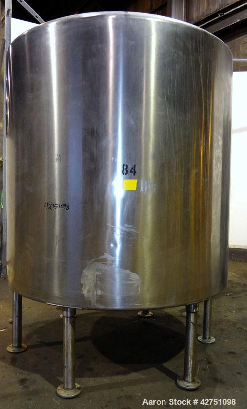 Used Tank, 2000 Gallon, 304 Stainless Steel Vertical. 84" Diameter x 80" straight side. Dished top, coned bottom. Openings top 2", 4", 18" man way with cover, side 2". 3" Tri-clamp center bottom outl...