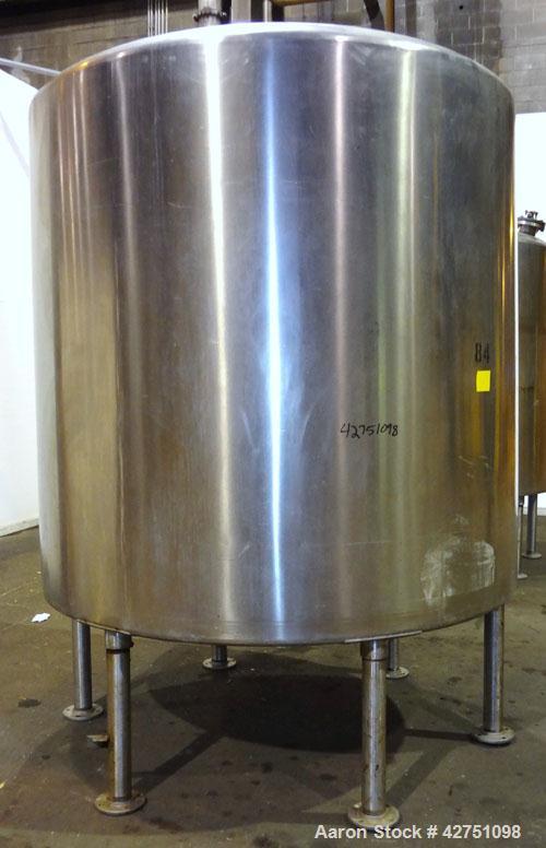 Used Tank, 2000 Gallon, 304 Stainless Steel Vertical. 84" Diameter x 80" straight side. Dished top, coned bottom. Openings top 2", 4", 18" man way with cover, side 2". 3" Tri-clamp center bottom outl...