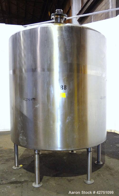 Used Tank, 2000 Gallon, 304 Stainless Steel Vertical. 84” Diameter x 80” straight side. Dished top, coned bottom. Off center top entering Lightnin air operated agitator, model XJAC-100. 1-1/2” Diamet...