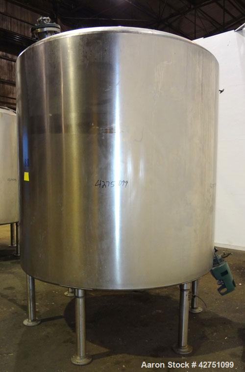 Used Tank, 2000 Gallon, 304 Stainless Steel Vertical. 84” Diameter x 80” straight side. Dished top, coned bottom. Off center top entering Lightnin air operated agitator, model XJAC-100. 1-1/2” Diamet...