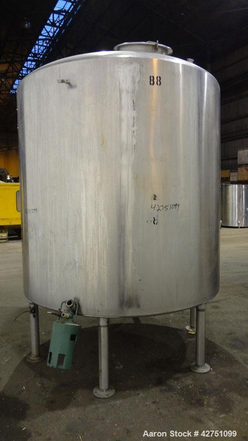 Used Tank, 2000 Gallon, 304 Stainless Steel Vertical. 84” Diameter x 80” straight side. Dished top, coned bottom. Off center top entering Lightnin air operated agitator, model XJAC-100. 1-1/2” Diamet...