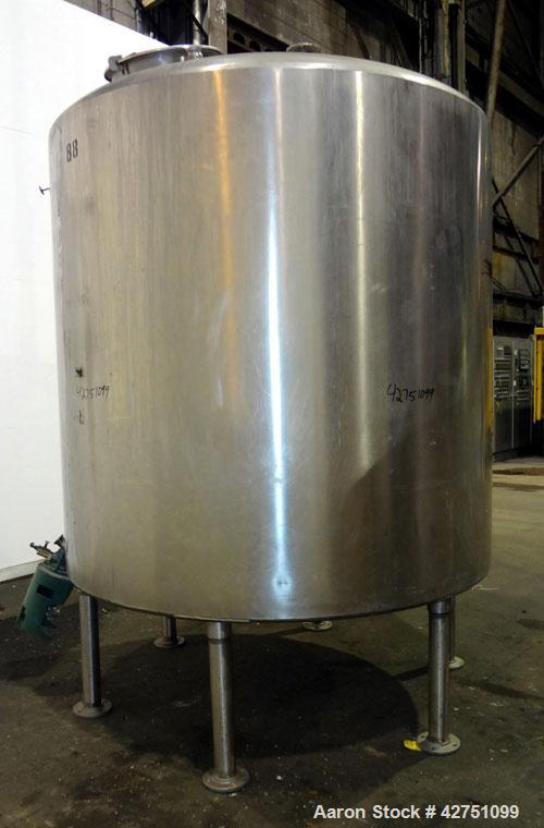 Used Tank, 2000 Gallon, 304 Stainless Steel Vertical. 84” Diameter x 80” straight side. Dished top, coned bottom. Off center top entering Lightnin air operated agitator, model XJAC-100. 1-1/2” Diamet...