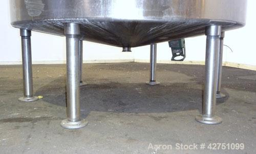 Used Tank, 2000 Gallon, 304 Stainless Steel Vertical. 84” Diameter x 80” straight side. Dished top, coned bottom. Off center top entering Lightnin air operated agitator, model XJAC-100. 1-1/2” Diamet...